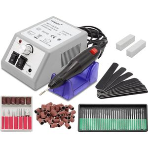 Elektrische Nagelvijl Set - Nagelfrees - Elektrische Manicure en Pedicure set - 20000 RPM PRO Desktop - 6x standaard schuurkappen - Links- en rechts draaiend - Grijs - voor Manicure & Pedicure - Pedicureset