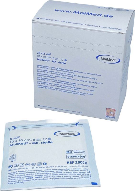 MaiMed non-woven steriele gaascompressen 10cm x 10cm - 50 stuks - 8 laags