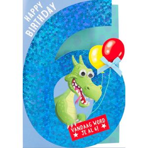 Depesche - Kinderkaart met de tekst ""6 - Happy Birthday vandaag word je al 6!"" - mot. 012