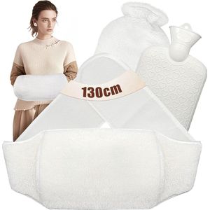 Warmwaterkruik, extra lang, 130 cm, warmwaterkruik met overtrek en zachte taillehoes, warmwaterkruik voor nek en schouders, rug, benen, tailleverwarming