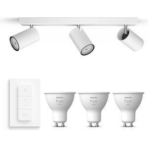 Philips myLiving Kosipo Opbouwspot Wit 3 Lichtpunten Spotjes Opbouw Incl. Philips Hue White GU10 & Dimmer Bluetooth