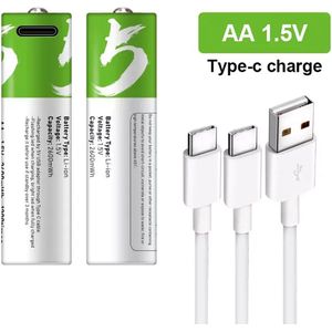 Oplaadbare Li-ion AA Batterijen 1.5V 2600 mWh met 2in1 USB-C Kabel - Duurzame Keuze - Lithium AA batterij - 2 stuks