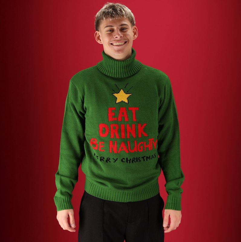 Morethansocks - Foute kersttrui heren - Turtle nek - kerstrrui - kerstrui heren - Eat drink be naughty - kersttruien - kerst trui