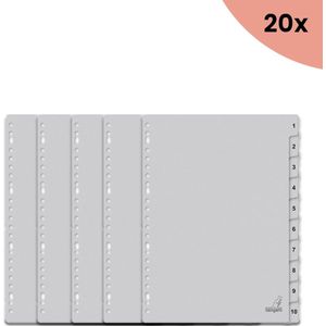 15x KTC Tabblad ECO A4 cijfers 180 grams grijs karton 23-gaats 10-delig