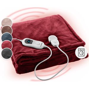 Klarstein Dr. Watson XL - Elektrische Verwarmingsdeken - Bordeaux - 130x180 cm - 120 Watt Vermogen - Drie Vermogensniveaus - Timerfunctie - Machinewasbaar