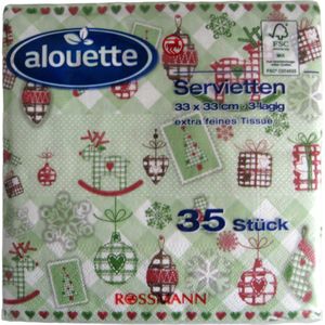 Servetten Alouette Kerst ""Versiering groen"" 33x33cm a 35 stuks