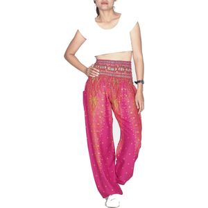 Harembroek - Yogabroek - Zomerbroek M; maat 38, 40 en 42 Veer roze