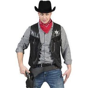 Funny Fashion - Cowboy & Cowgirl Kostuum - Cowboy Knallen Maar Vest Zwart Man - Zwart - Maat 60-62 - Carnavalskleding - Verkleedkleding