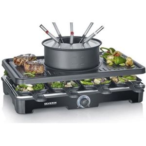 Severin RG 2347 - 2-in-1 Gourmetset & Fondue-pan - 8 personen - Regelbare thermostaat - 8 pannetjes & fondue vorkjes - Zwart