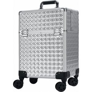 Beauty - Beautycase - Zilver - Aluminium Trolley - 8 Wielen - Kapper Koffer - Tattoo Koffer - Nagel Koffer - Make-up Koffer