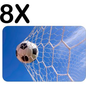 BWK Flexibele Placemat - Voetbal in het Net van het Goal - Set van 8 Placemats - 45x30 cm - PVC Doek - Afneembaar