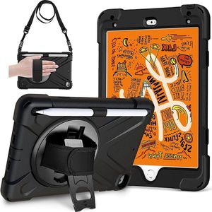Zwaar belastbaar schokbestendig robuust hoesje voor iPad Mini 5 en 4 met potloodhouder - 360 roterende standaard - handriem en draagriem - beschermhoes iPad Mini