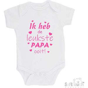 100% katoenen Romper ""Ik heb de leukste papa ooit!"" Vader Vaderdag Meisjes Katoen Wit/roze Maat 68/74