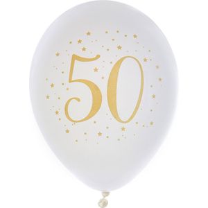 Santex verjaardag leeftijd ballonnen 50 jaar - 8x stuks - wit/goud - 23 cm - Abraham/Sarah