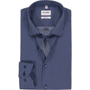 OLYMP Level 5 body fit overhemd, mouwlengte 7, popeline, marine blauw dessin