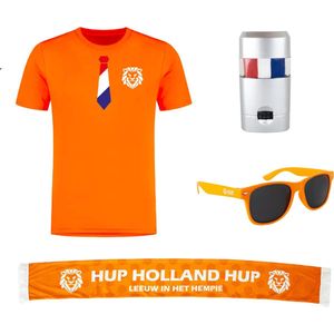 Koningsdag shirt Gentleman met sjaal, zonnebril en schminkstift - Voetbalshirts volwassenen - Koningsdag - Oranje shirt - Polyester sportshirt - Accessoires - Maat XL