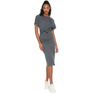 Trendyol Lichtroze 100% Katoenen Taille-Spleet En Strikdetail Midi Gebreide Potloodjurk Twoss21El0404