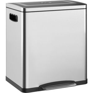 HOMCOM - Prullenbak - Zilver - 40x34,8x47,5cm - Roestvrij Staal - 2 Compartimenten van 15 Liter