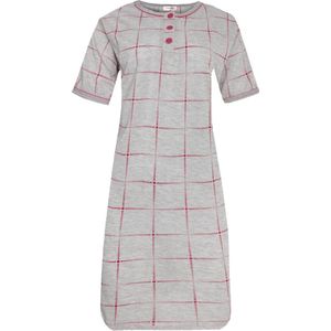 Dames nachthemd korte mouw met blokprint M 38-40 grijs/rood