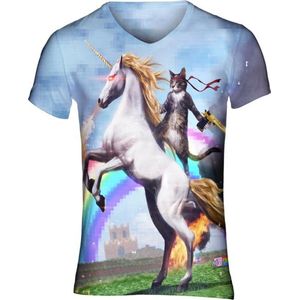 Awesome cat Maat: L V - hals - Festival shirt - Superfout - Fout T-shirt - Feestkleding - Festival outfit - Foute kleding - Eenhoorn T-shirt - Kattenshirt -