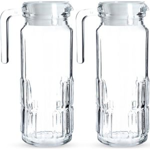 Rechthoekige Waterkaraf met Deksel - Set van 2, Ergonomische Glazen Kan voor Water, Limonade en IJsthee