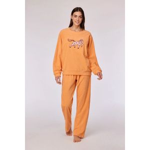 Woody pyjama meisjes/dames velours - zacht oranje - pony - 252-10-WPA-V/509 - maat L
