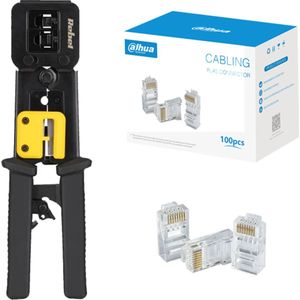 Professionele Krimptang voor RJ45, RJ12, RJ11 – Professionele Netwerkkabel Krimper + Dahua RJ45 Connector (100 Stuks)