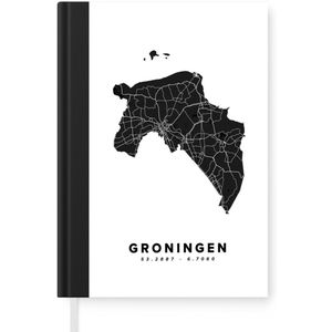 Notitieboek - Schrijfboek - Groningen - Nederland - Kaart - Wit - Notitieboekje klein - A5 formaat - Schrijfblok