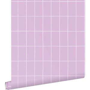 ESTAhome behang kleine tegeltjes lila paars en wit - 53 cm x 10.05 m - 139961