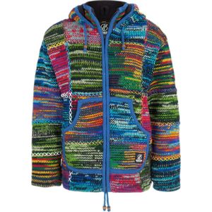 Gebreid Wollen Dames Vest van Schapenwol met Polyester Fleece voering en afneembare capuchon - SHAKALOHA - W Patch ZH FullMulti M
