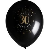 Santex verjaardag leeftijd ballonnen 30 jaar - 8x stuks - zwart/goud - 23 cm - Feestartikelen