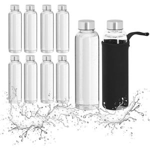 Relaxdays glazen waterfles 500 ml - set van 10 - doorzichtige drinkfles - herbruikbaar