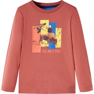 vidaXL - Kindershirt - met - lange - mouwen - 92 - hennakleurig