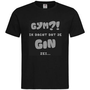 T-shirt Unisex Volwassenen Lol - carnaval - kermis - feestje - grappig - verjaardag Tekst ""Gym?! Ik dacht dat je GIN zei..."" Op Voorkant | korte mouw | Zwart/grijs | maat XXL