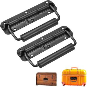 2-Pack roestvrijstalen handgreep, opvouwbare gereedschapskistveergreep, verdikte houten kistgreep, handgreep voor apparatuurkist 100 mm (zwart)