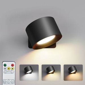 KL Home® Oplaadbare wandlamp - Wandlamp Binnen - USB Oplaadbaar - Draadloos - Dimbaar – Batterij - Slaapkamer - Woonkamer - Nachtlampje - 360° rotatie - Zonder Boren - Afstandsbediening - Touch Control - Trapverlichting - Zwart