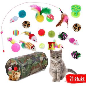 Kattenspeelgoed - Kattenspeeltjes - 21 stuks - Kattentunnel - Hengel