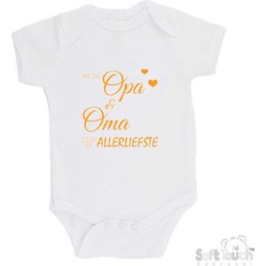 100% katoenen Romper ""Mijn opa & oma zijn de allerliefste"" Unisex Katoen Wit/mosterd Maat 62/68