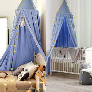 Babybaldakijn, bedhemel voor kinderen, babybed, kinderkamer, bedgordijn, katoen, decoratie, muggennet voor prinses, speeltenten, babybed en slaapkamer, decoratie met sterslinger, blauw
