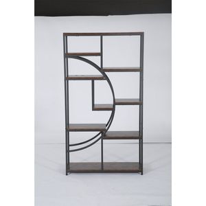Sweiko Onafhankelijke boekenkast, 95cm lang x 30cm diep x 175cm hoge boekenkast, met 9 open boekenkasten, Zwart metalen frame en landelijk Bruin bord