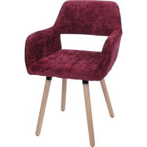 Eetkamerstoel MCW-A50 II, stoel keukenstoel gestoffeerde stoel, hout stof/textiel chenille (465g/m²) MVG ~ bordeaux