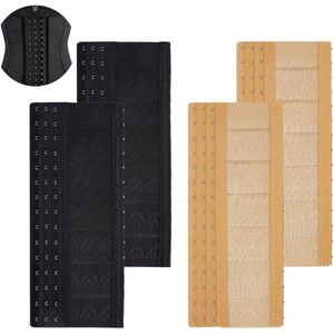 Provento - Elastische korsetverlenger met roestvrijstalen ring - 4 stuks, 2 kleuren - verstelbare rug-beha-versteller voor shapewear - taillekrimp