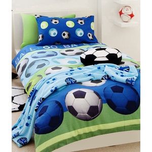 Voetballen dekbed - eenpersoons dekbedovertrek Voetbal Blauw