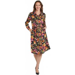 Korte blousejurk met lange mouwen van gebloemd satijn