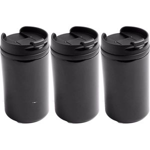 10x Warmhoudbekers/warm houd bekers metallic zwart 320 ml - RVS Isoleerbekers/thermosbekers voor onderweg