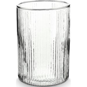 vtwonen Glazen Vaas - Gestreept - Zilver - Cilinder - Glas - 13x19 cm