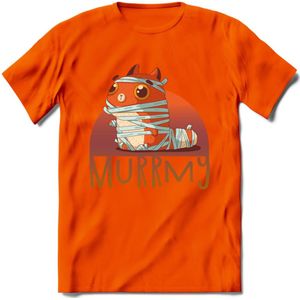 Kat murrmy T-Shirt Grappig | Dieren katten halloween Kleding Kado Heren / Dames | Animal Skateboard Cadeau shirt - Oranje - 3XL
