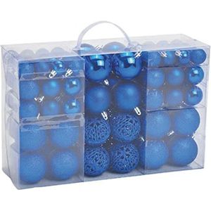 Kerstballen - 100 stuks - blauw - kunststof - glans-mat-glitter - 3-4-6 cm