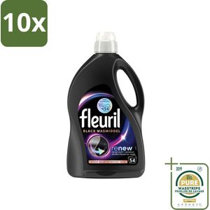 10 x Fleuril - Wasmiddel - Renew Zwart Vloeibaar Wasmiddel - Zwarte Was - 54 wasbeurten - Grootverpakking - Donkere Was - Zwarte Was - Kleurherstel - Pluizigheid - Frisheid