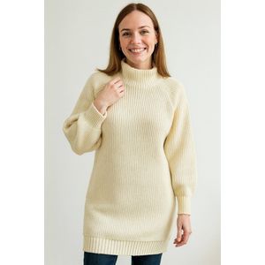 SUNMOOL Halflange gebreide trui - Dames trui - Geribbed Trui - Warme trui - Beige - Maat : S